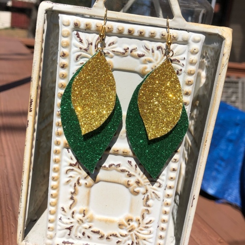 Green and Gold Sparkling Earrings